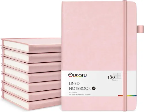 Miniatura 13 de Oucaru Cuaderno rayado, paquete de 8, 180 páginas, diarios A5 para escribir, papel grueso de 100 GSM, cuadernos pequeños diarios para mujeres