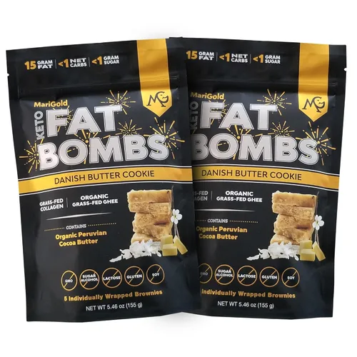 MariGold Keto Fat Bombs - Galleta de Mantequilla Danesa - Bajo en Carbohidratos, Rico en Colágeno, Ghee de Ganado Alimentado con Pasto, Mantequilla