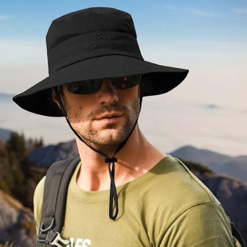 Miniatura 6 de Sombrero de pesca para hombre, sombrero de protección solar con malla extraíble, cubierta de solapa para el cuello, correa resistente al viento