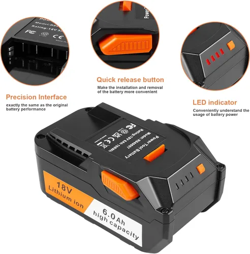 Miniatura 5 de ARyee Batería de repuesto de 18V 6000mAh compatible con taladro RIDGID 18V R840087 R840083 R840086 R840085 R840084 AC840085 AC840086 AC840087P