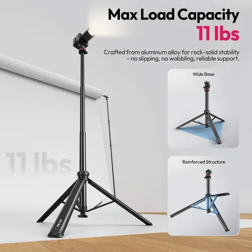 Miniatura 7 de ULANZI MT-80 Trípode de aluminio, trípode de cámara y teléfono de 2,13 m extensible para viajes, autodespliegue, rosca de 6,35 mm, cabezal de bola
