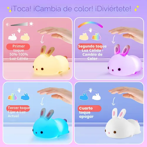 Miniatura 8 de OneFire Luz Nocturna para Niños Regalos de Navidad para Niños, Juguetes de Conejo de 16 Colores Lámpara Linda, Luz Nocturna de Bebé de Silicona