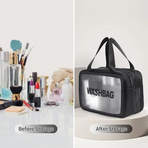 Miniatura 5 de Bolsa de lavado para mujeres y hombres, bolsa de aseo de viaje de gran capacidad con ventana translúcida mate y bolsillos húmedos/secos, organizador