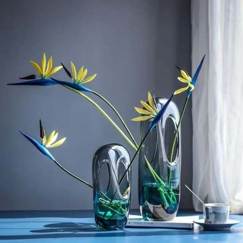 Miniatura 3 de Paquete de 8 flores artificiales de 21-1/2 pulgadas, ave del paraíso, planta verde para decoración del hogar, jardín, oficina, veranda, decoración
