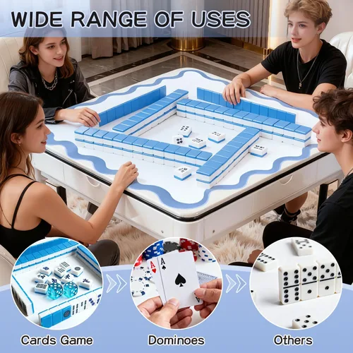 Miniatura 3 de Tapete de Mahjong festoneado de 32.4 pulgadas, antideslizante, reducción de ruido, accesorio de Mahjong, tapete de mesa de Mahjong, viene con 4