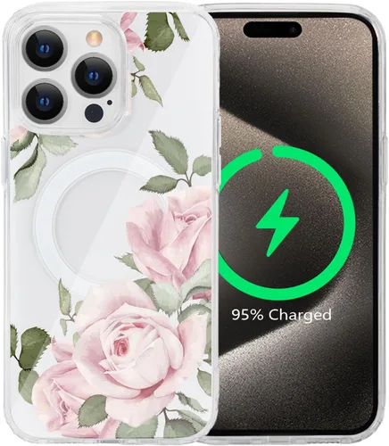 Miniatura 34 de Funda magnética de flores para iPhone 15 [compatible con MagSafe] Bonito patrón floral transparente a prueba de golpes