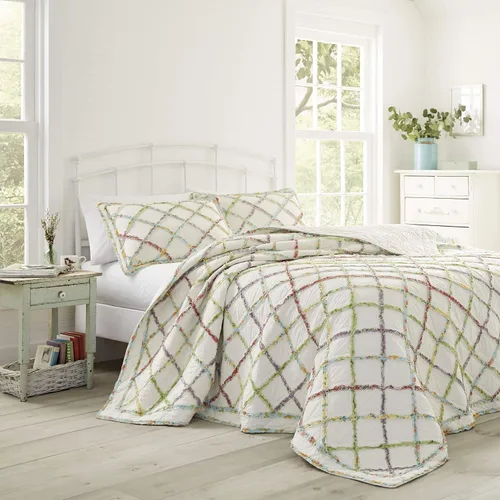 Miniatura 2 de Laura Ashley – Ruffled Garden colcha de algodón, Poliéster, Crema, gemelo