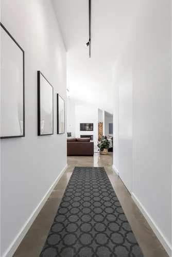 Miniatura 303 de Garland Rug Sparta - Alfombra antideslizante de polipropileno de 2 pies x 12 pies, color negro, ideal para salas de estar y pasillos, elegante