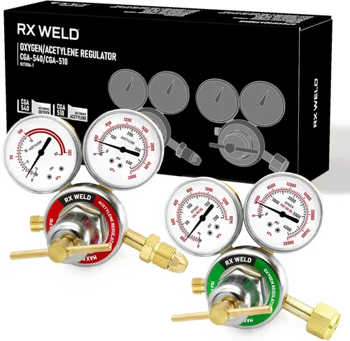 RX WELD Reguladores de oxígeno y acetileno CGA540 y CGA510- Compatible con corte de antorcha de gas de soldadura estilo V, mango en T