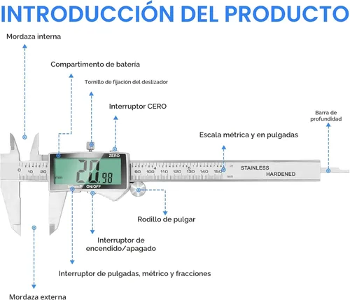 Miniatura 7 de Calibre Digital, Herramienta de Calibre de 6 Pulgadas con Pantalla LCD Extra Grande, Función de Apagado Automático, Cambio Fácil entre Pulgadas