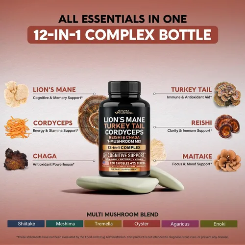Miniatura 5 de Suplemento de hongos - Melena de león orgánica Cola de pavo Chaga Cordyceps Reishi Maitake Shiitake Meshima Tremella Ostras