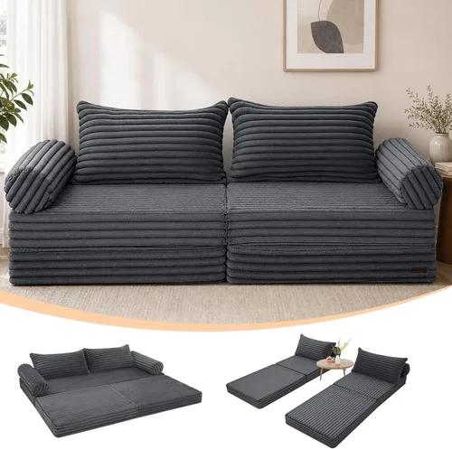 MeMoreCool Sofá cama convertible tamaño Queen, sofá cama plegable de pana, sofá cama extraíble, sofá futón plegable para dormitorio, sala de estar,