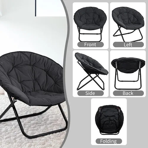 Miniatura 4 de Grezone Silla plegable de piel sintética, silla plegable portátil de luna suave para dormitorio, dormitorios, apartamentos, descanso, jardín y Negro
