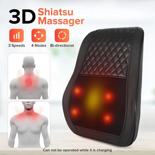 Miniatura 8 de AERLANG Masajeador inalámbrico de cuello y espalda con calor, almohada de amasamiento Shiatsu 3D, 4 nodos de masaje y masaje bidireccional de tejido