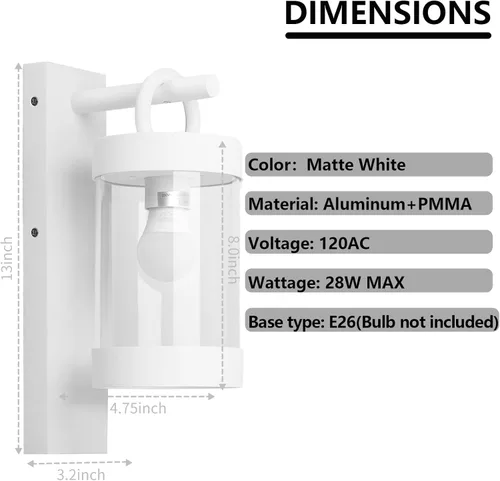 Miniatura 9 de Luz blanca para porche, luz de pared exterior del anochecer al amanecer, accesorio de iluminación exterior grande de 13 pulgadas para la puerta