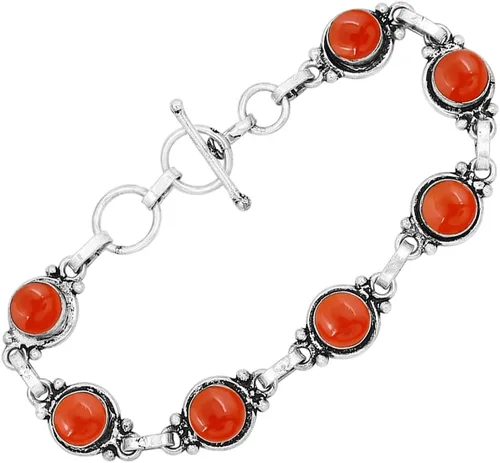 Miniatura 81 de Round Shape Natural & Synthetic Gemstones Silver Plated Bracelets for Women - Vintage Bohemian Style Handmade Birthstone Adjustable Link Bracelet