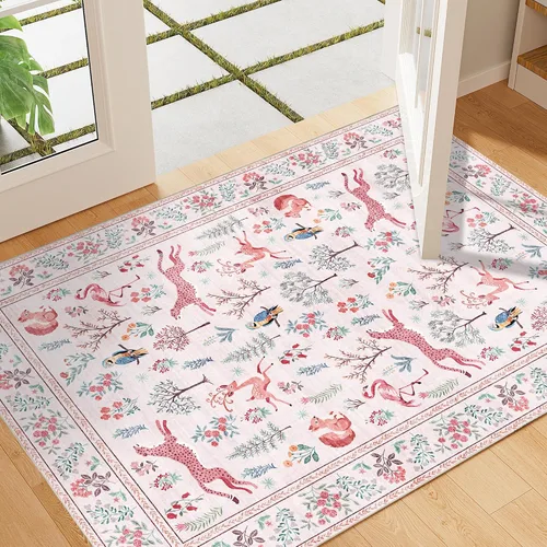 Miniatura 26 de DUKINO Alfombra de área de 6 x 9 pies, alfombra floral para sala de estar, ligera, antideslizante, lavable, alfombra de interior de pelo bajo