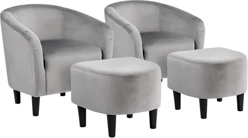 Miniatura 14 de Yaheetech Juego de 2 sillones, silla de club de tela de bouclé, silla elegante de sherpa con asiento suave y acolchado para sala de estar, Negro