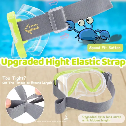 Miniatura 3 de Vvinca Kids-Goggles with Nose Cover, Diving Mask Elastic Fabric Strap Anti Fog Anti Shattered Lens for Kids Swim Goggles 3-14 12- amarillo