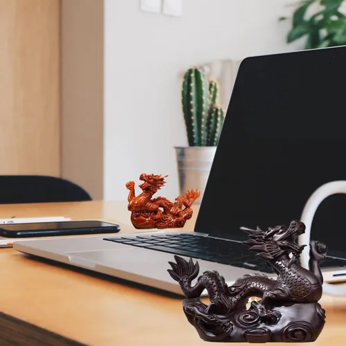 Miniatura 9 de Estatua de dragón chino de Feng Shui, escultura de madera de dragón, escultura de 3.9 in, figuras de animales de madera tallados pequeños, figuras