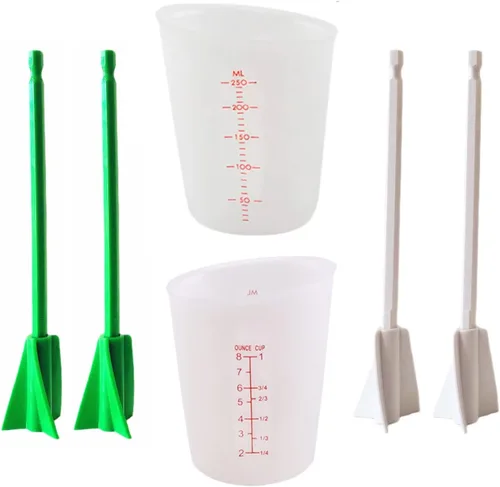 W Wellshine Kit de herramientas de tazas medidoras de resina de silicona, tazas medidoras para resina epoxi, 4 palas mezcladoras de resina, Blanco y