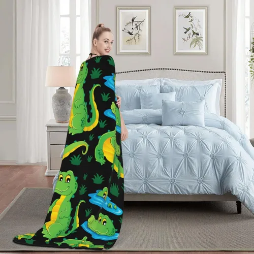 Miniatura 7 de Manta suave de cocodrilo de cocodrilo para todas las estaciones, manta gruesa y cálida de franela para cama, sofá o sillón, 50 x 40 pulgadas