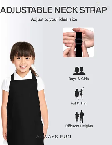 Miniatura 3 de Delantal para niños, pequeño, 100% algodón con una correa ajustable para adaptarse a todas las edades Negro