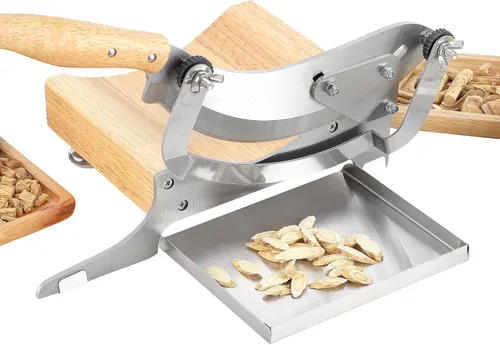 CGOLDENWALL Rebanadora manual de 2 cuchillas de medicina china radiada, con bandeja magnética de acero inoxidable, para hierbas chinas, biltong,