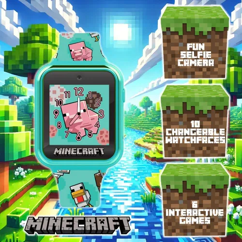 Miniatura 2 de Minecraft - Reloj inteligente para niños con pantalla táctil, 10 caras de reloj, juegos, cámara, alarma, temporizador, contador de pasos