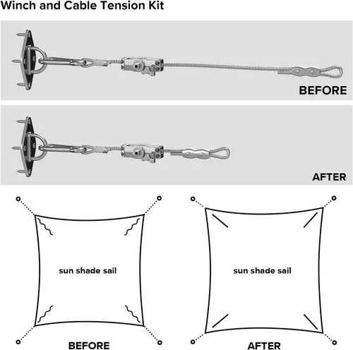 Miniatura 3 de Kit de accesorios para toldo, cable de tensión de acero de 24 pies (6 x 4) con kit de cabrestante, kit de instalación de parasoles para toldos plata