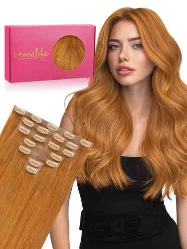 WENNALIFE – Extensiones de cabello humano sin costuras con clip, 130 g, 18 pulgadas, 7 piezas, cabello Remy natural color pelirrojo cobrizo, con