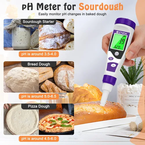 Miniatura 3 de Medidor de pH para Alimentos, Medidor de pH Digital para Enlatado, Fermentación y Cocina, Probador de pH Inteligente para Masa Madre, Ideal