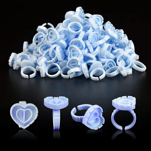 INFILILA - Anillos de pegamento para extensiones de pestañas, 100 unidades, anillos desechables para pestañas en forma de corazón encantador en