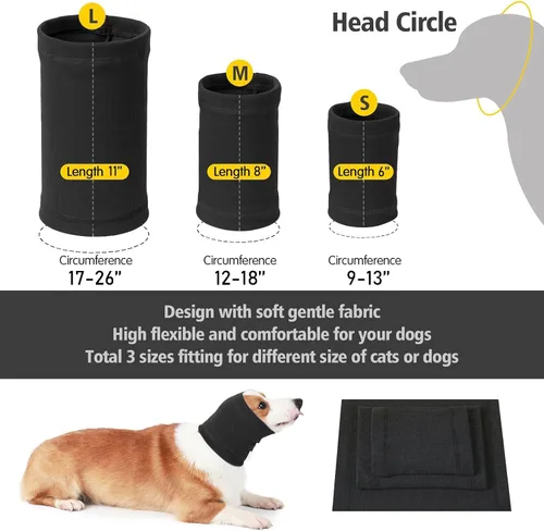 Miniatura 4 de Envolturas para las orejas sin sacudidas para perros, suave con capucha calmante para perros, orejeras para ansiedad, aseo, baño, natación, Negro