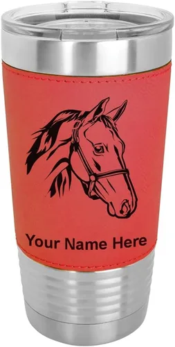 Miniatura 9 de LaserGram - Taza de 20 oz con aislamiento al vacío, con cabeza de caballo 2, grabado personalizado incluido (piel sintética, estilo béisbol)