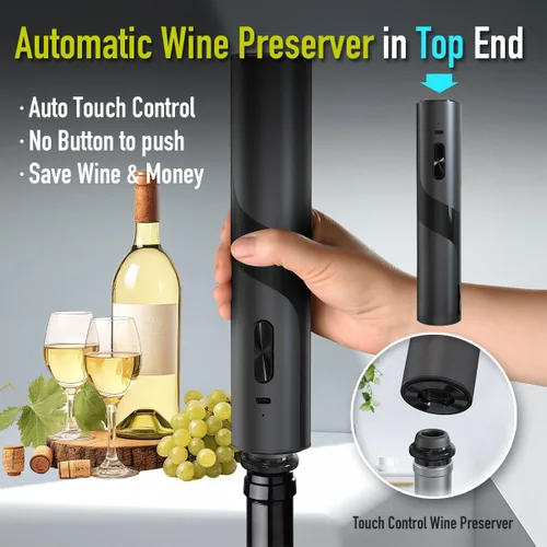 Miniatura 4 de Abrevino eléctrico 2 en 1 y conservador de vino combinado: sacacorchos automático en la parte inferior + protector de vino en la parte superior