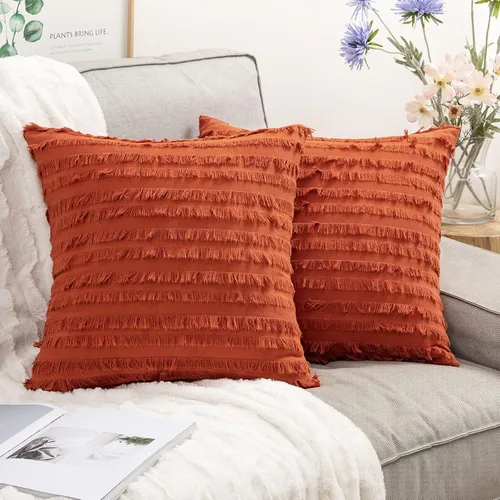 Miniatura 16 de MIULEE - Juego de 2 fundas de cojín decorativas de estilo bohemio y estilo granja costero, con patrón jacquard a rayas, para sofá, sillón, sala