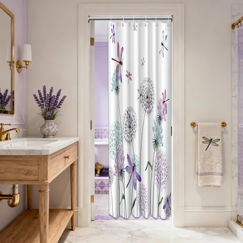 Miniatura 66 de Cortina de ducha floral para primavera y verano, flores silvestres, flores y mariposas, decoración de baño, tela impermeable con ganchos, 70