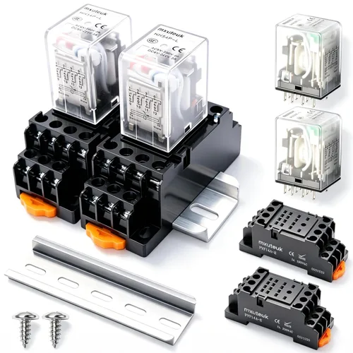 Miniatura 8 de mxuteuk 2 unidades JQX-13FL DC 12V Bobina de 8 pines de 10A DPDT con indicador LED Relé de potencia electromagnético, con base, con riel DIN