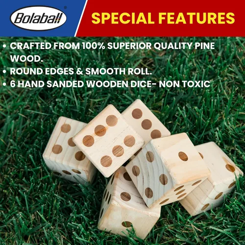 Miniatura 6 de Bolaball Juego de dados gigantes de madera de 3.5 pulgadas para patio – Kit de diversión duradero para exteriores incluye 6 dados grandes con bolsa