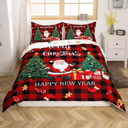 Miniatura 24 de Funda de edredón de Feliz Navidad para niños, jóvenes y adultos, juego de ropa de cama de Papá Noel de Navidad, diseño de copos de nieve, árbol