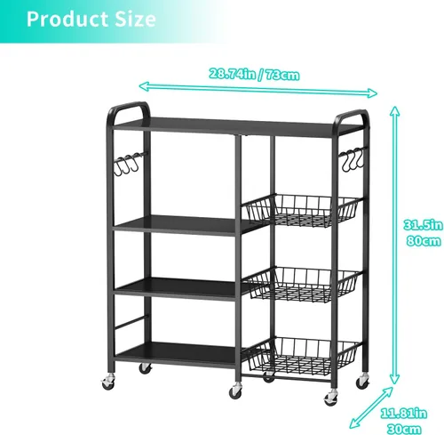 Miniatura 7 de HapiRm - Carrito rodante de cocina con microondas de 4 niveles - Soporte de mesa para microondas con cestas extraíbles, estante de almacenamiento