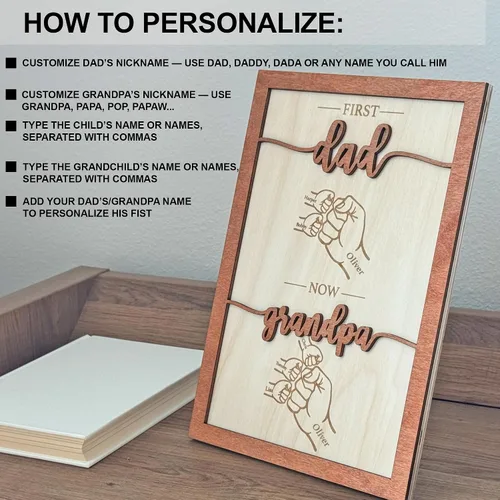 Miniatura 3 de Marco personalizado First Dad Now Grandpa – Regalos para el Día del Padre para el abuelo de parte de los niños – Regalo de papá primerizo – Placa
