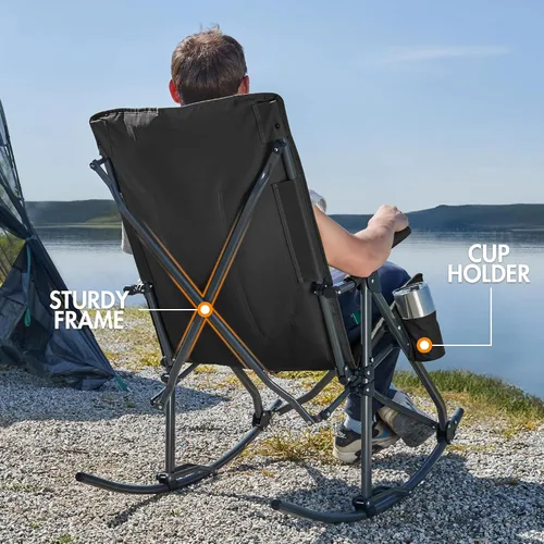 Miniatura 5 de PORTAL Silla mecedora plegable de gran tamaño para acampar, portátil, para exteriores, con respaldo alto, reposabrazos duros, bolsa de transporte
