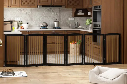 Miniatura 17 de PUPETPO Puerta independiente para mascotas para perros, puerta plegable de madera para perros para casa, puerta interior para perros para puertas