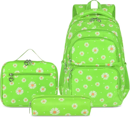 Miniatura 50 de goldwheat Mochilas impresas margaritas con paquete de almuerzo, estuche de lápices 3pcs, bolsa ligera resistente al agua para la escuela secundaria