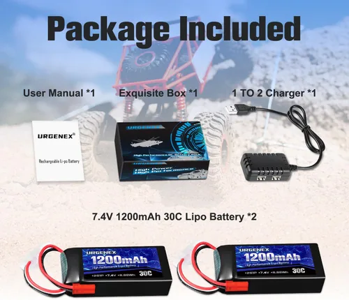 Miniatura 7 de Batería Lipo de 7.4 V con enchufe JST 2S 30C (60 C) batería de litio recargable de 1200 mAh compatible con UDIRC Cheewing y la mayoría de coches RC