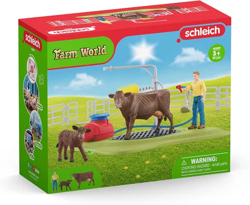 Miniatura 9 de Schleich Farm World, juguetes de animales de granja para niños, Happy Cow Wash con juguetes de vaca y área de lavado de trabajo, juego de 16 piezas