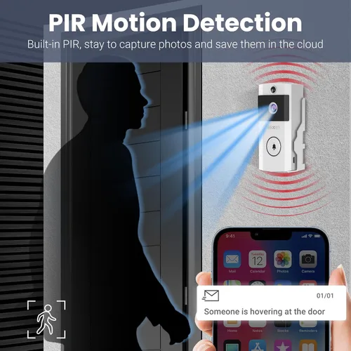 Miniatura 4 de Timbre de video inalámbrico Wi-Fi con audio bidireccional, cámara de puerta delantera al aire libre, visión nocturna y almacenamiento en la nube