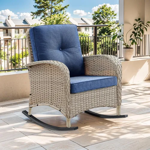 Mecedora de Artfurniz para patio: Silla mecedora de mimbre para exteriores con cojín removible, con capacidad de peso de 300 libras, asiento Mimbre